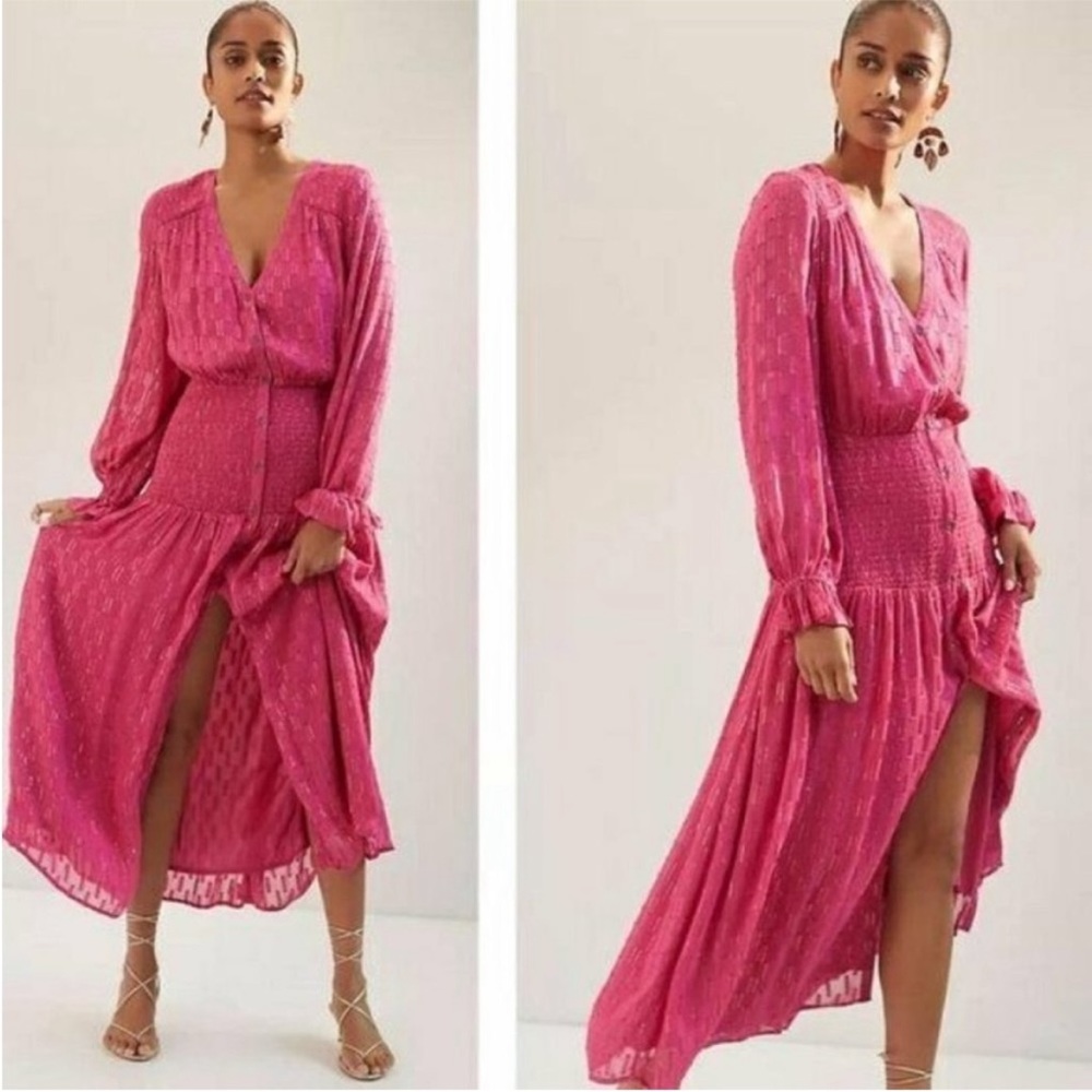 NWT Anthropologie size XS pink smocked maxi dress